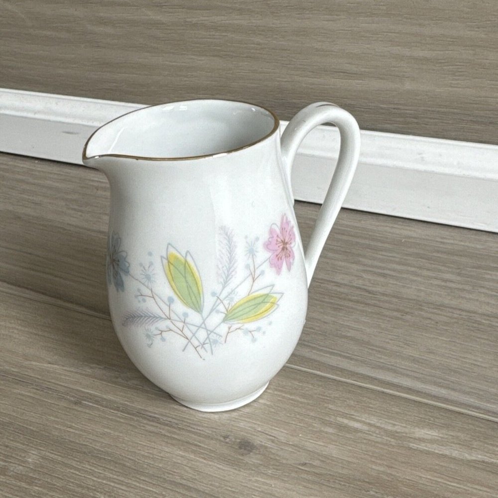 Bavaria Flowers Creamer Pitcher Germany 3” Tall Gold Accents Porcelain Ceramic‎